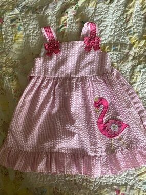 Girls' Pink Flamingo Embroidered Sundress